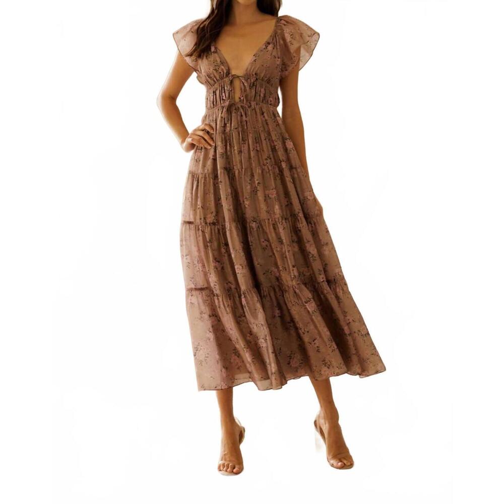 NEW STORIA tilly tie front midi dress in mauve floral - Picture 4 of 8